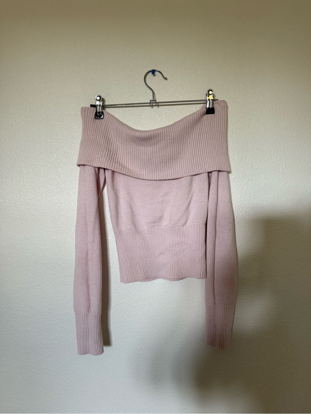 Hollister Ribbed Foldover Off-Shoulder Top - Pale Pink
